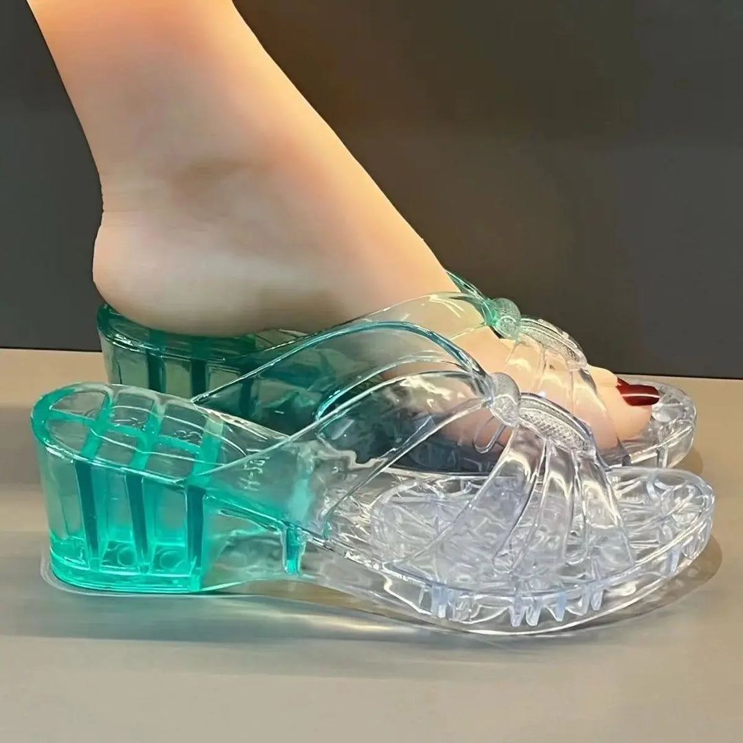 Women's Sandals High Heel Sandals Summer  Jelly Shoes Flat Slippers Home Flip-Flops Outdoor Retro Sandals Transparent Slippers Beauty hair & fashionfj