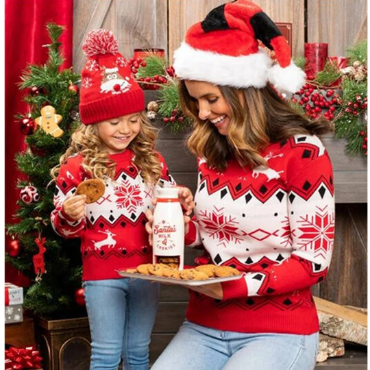 Mother Kids Matching Knitwear 2025 Winter Warm Thick Christmas Sweater Full Sleeve O Neck Pullover Casual Soft Jumpers Xmas Look