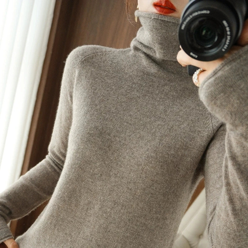 Soft Turtleneck Long Sleeve Sweater for Women 2025 Korean All-Match Solid Women's Sweater Slim Pullover Jumper Ladies Beauty hair & fashionfj