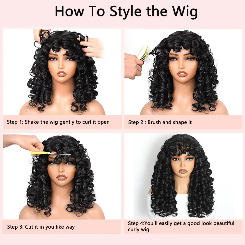 Curly Wig for Women Ombre Blonde Long Curly Wave Wigs with Bangs Synthetic Wig Natural Cosplay Party Heat Resistant Hair