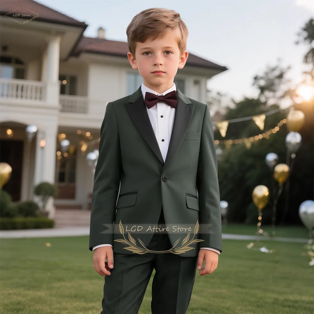 Boys 3-Piece Classic Black Color-Block Suit Set with Peak Lapel Design for Weddings, Parties and Special Events