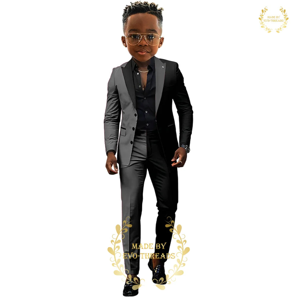 Fashion boys' suit 2 PCS set black red spliced color jacket pants custom kids' tuxedo for wedding dinner birthday Easter party