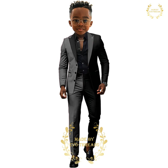 Fashion boys' suit 2 PCS set black red spliced color jacket pants custom kids' tuxedo for wedding dinner birthday Easter party