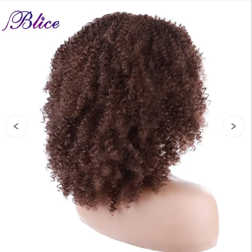 Blice Afro Kinky Curly Wigs With Bangs Short Hair Wig For Black Women Glueless Synthetic Cosplay Wig 18 Inch