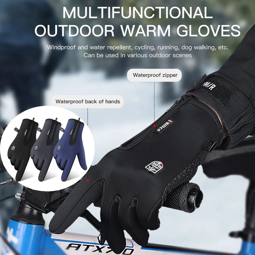 Thermal Gloves For Men Winter Cycling Bike Warm Fleece Cold Resistance Wind Waterproof Outdoor Running Skiing Mittens