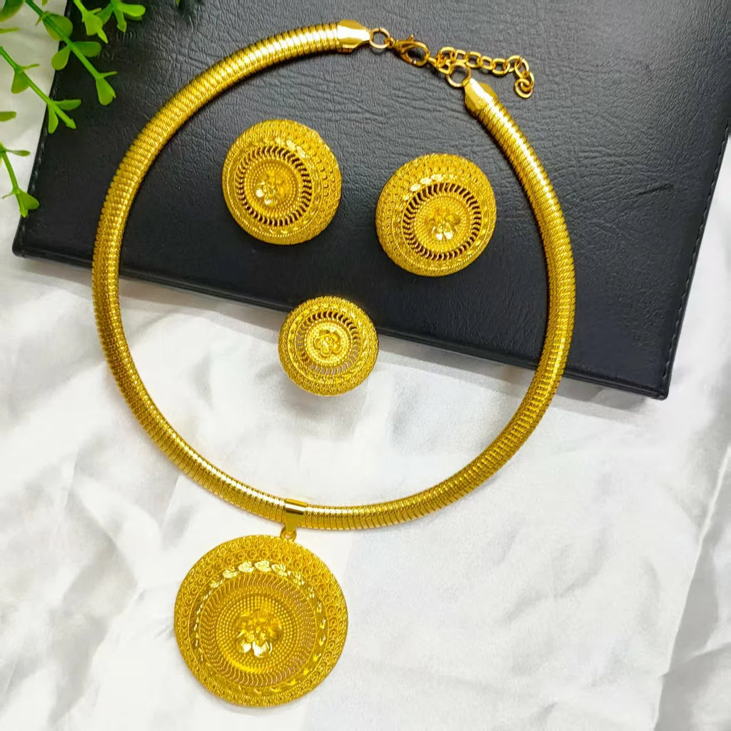 Luxury 24k Gold Plated Indian Dubai Bridal Jewelry Set for Women Ethiopian Wedding Necklace And Earrings Accessories