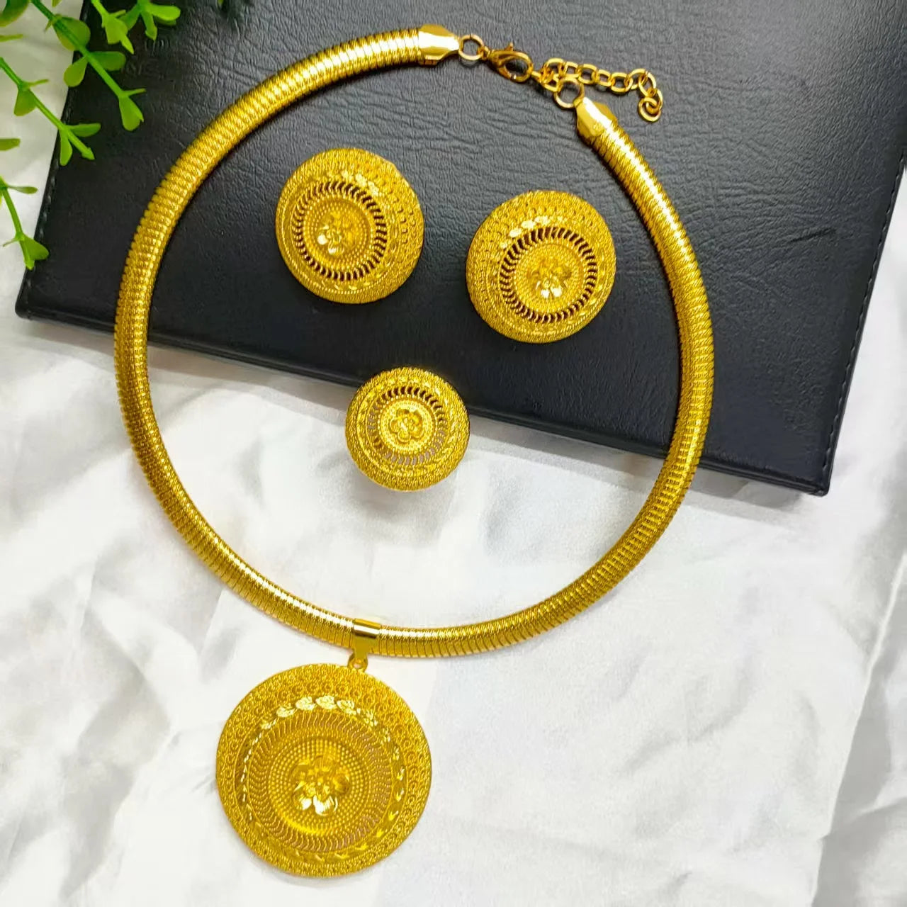 Luxury 24k Gold Plated Indian Dubai Bridal Jewelry Set for Women Ethiopian Wedding Necklace And Earrings Accessories