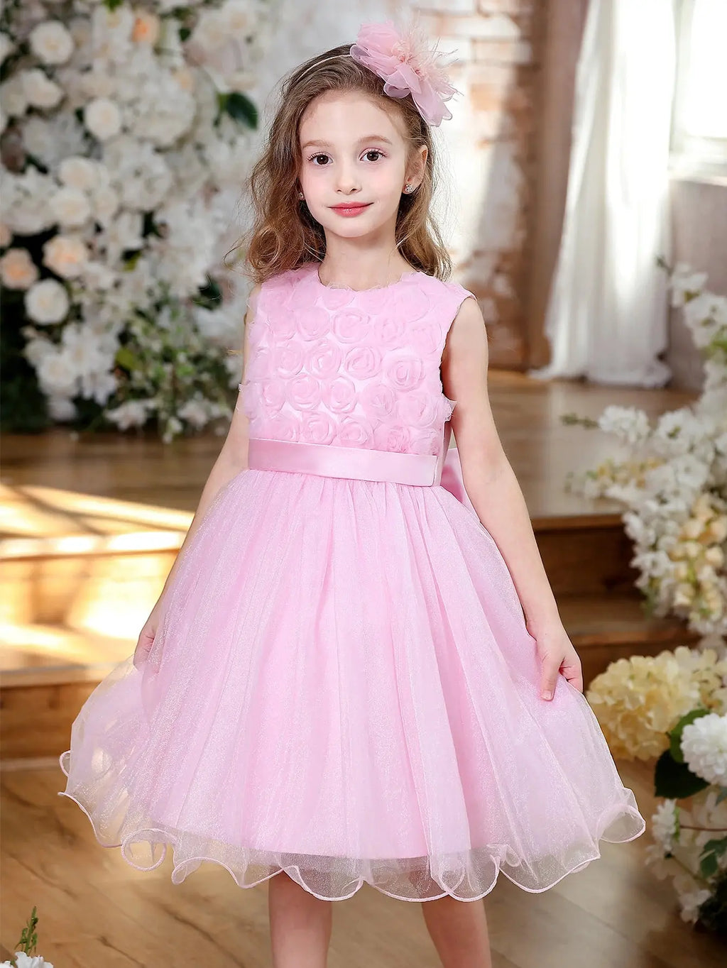 Girls Sleeveless Lace Stereoscopic Flower Ballet Short Dress Princess Birthday Party Dresses Beauty hair & fashionfj