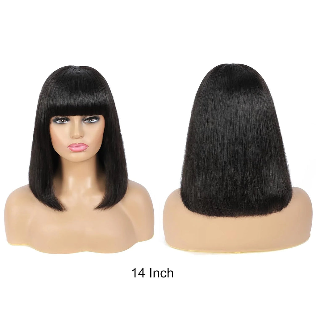 Human Hair Bob Wig Brazilian Straight Human Hair Wigs With Bangs None Lace Front Wigs Glueless Machine Made Wigs For black Women