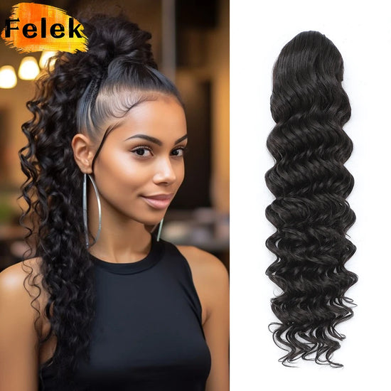 24 Inch Ponytail Extension Synthetic Long Curly Wavy Drawstring Pony Tail Hair Extension For Black Women Daily Party Use African