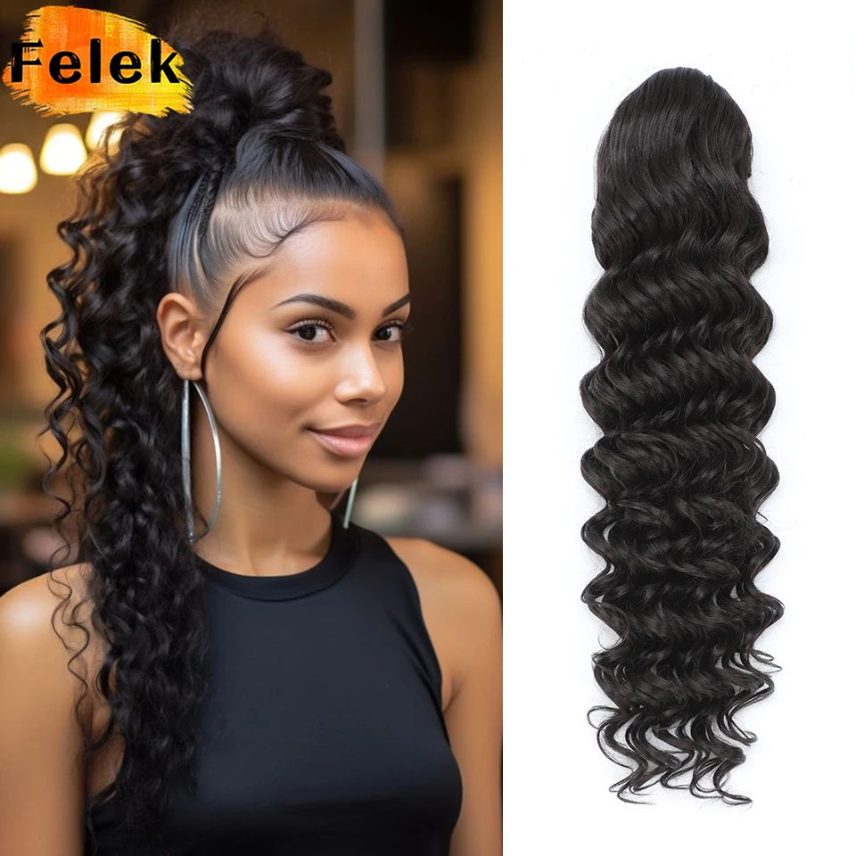 24 Inch Ponytail Extension Synthetic Long Curly Wavy Drawstring Pony Tail Hair Extension For Black Women Daily Party Use African