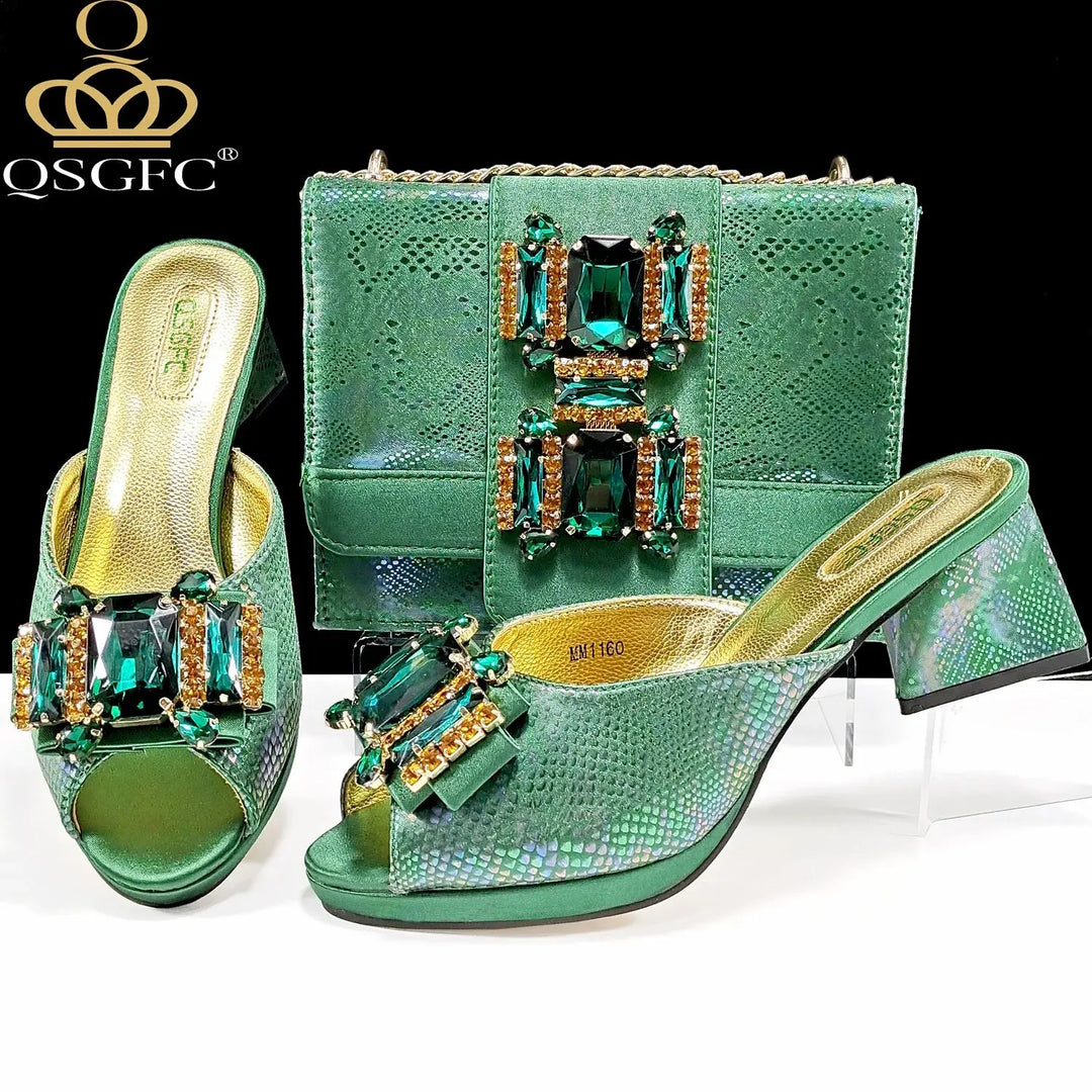 QSGFC Italian Sandals and Bags Matching Set 2025 Women Heel Party for Rose Gold Colour Wedding Bigger Size Thick Heel Shoes Beauty hair & fashionfj