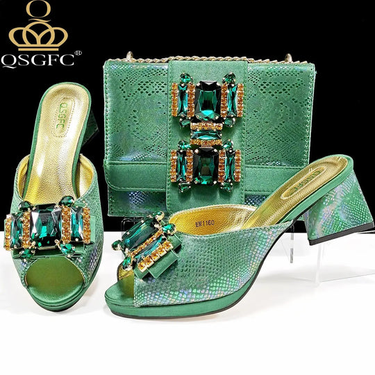 QSGFC Italian Sandals and Bags Matching Set 2025 Women Heel Party for Rose Gold Colour Wedding Bigger Size Thick Heel Shoes Beauty hair & fashionfj