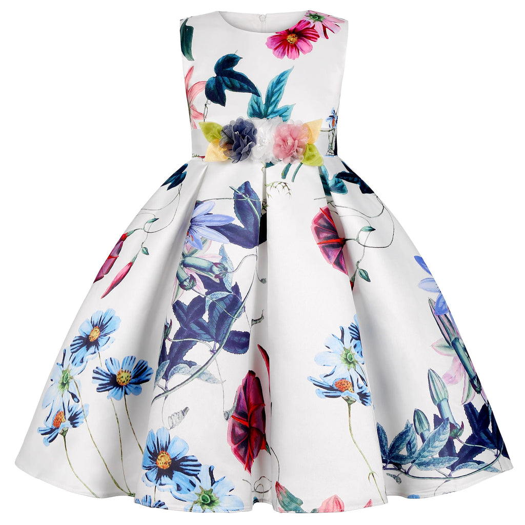 2025European and American children's new flower vintage print princess dress girl holiday party dress dress Beauty hair & fashionfj