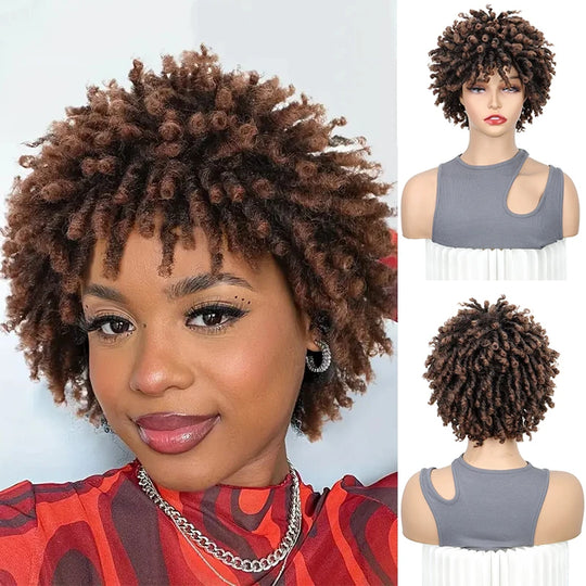 Synthetic Short Dreadlock Wig Afro Curly Twist Wig Faux Locs Wig Kinky Curly Dreadlock Wig for Women Daily Use