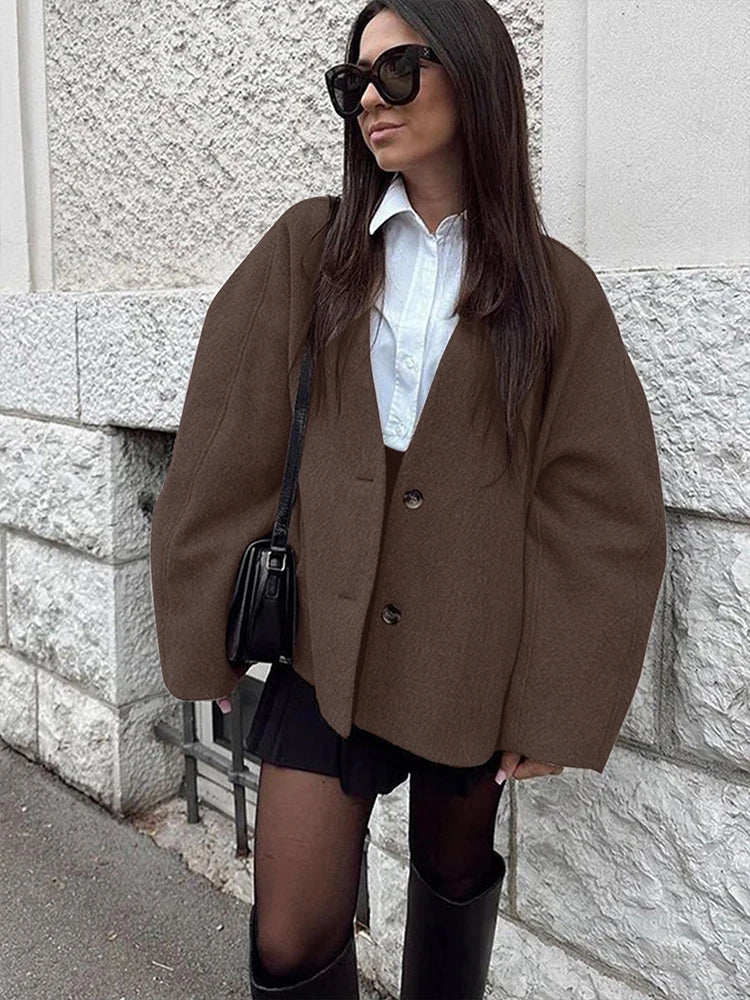 Autumn Winter New Women's Coat Top Streetwear Fashion Button Long Sleeves Coat Solid Sexy V-Neck Casual Slim Versatile Clothing