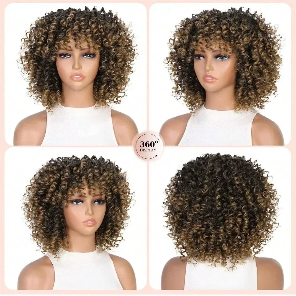 Fashion Afro Explosive Head Jerry Curly Synthetic Short Curly Wig For Women Spring Curly Heat Resistant Fiber Wig Daily Use