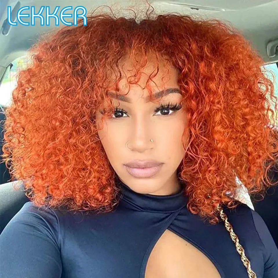 Lekker Colored Short Pixie Afro Kinky Curly Bob 100% Human Hair Wigs With Bangs For Women Brazilian Remy Hair Ombre Brown Wigs Beauty hair & fashionfj