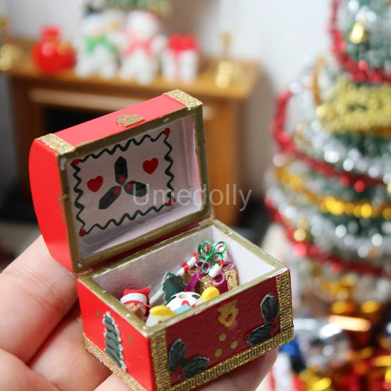 1/12 Scale Miniature Dollhouse Christmas Tree & Mini Fence Doll House X-mas Wreath Decoration Accessories Toy