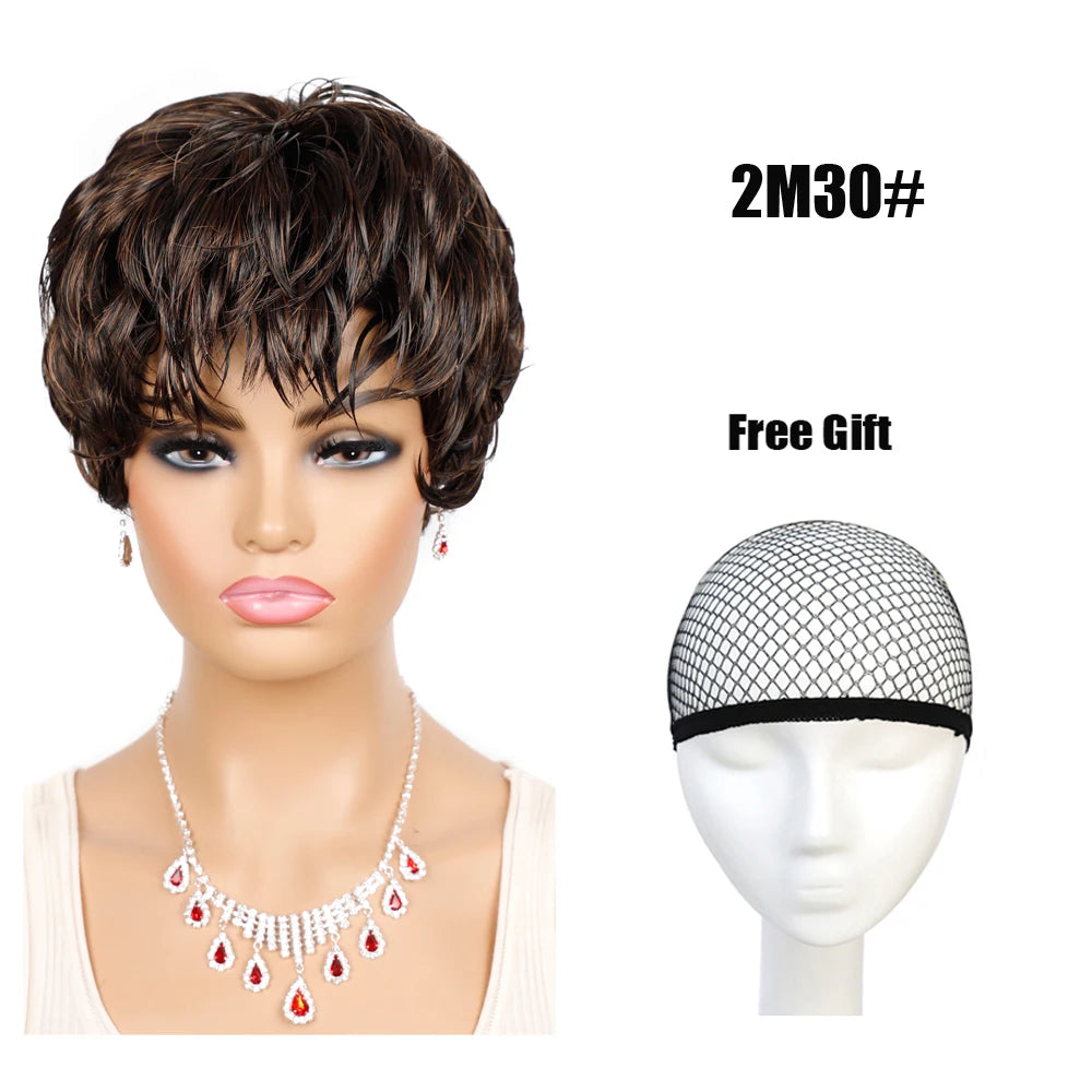 Short Wigs Women Natural Wave Wigs For Women Black Color Heat Resistant Fiber Synthetic Hair Pixie Cut Wig With Bangs