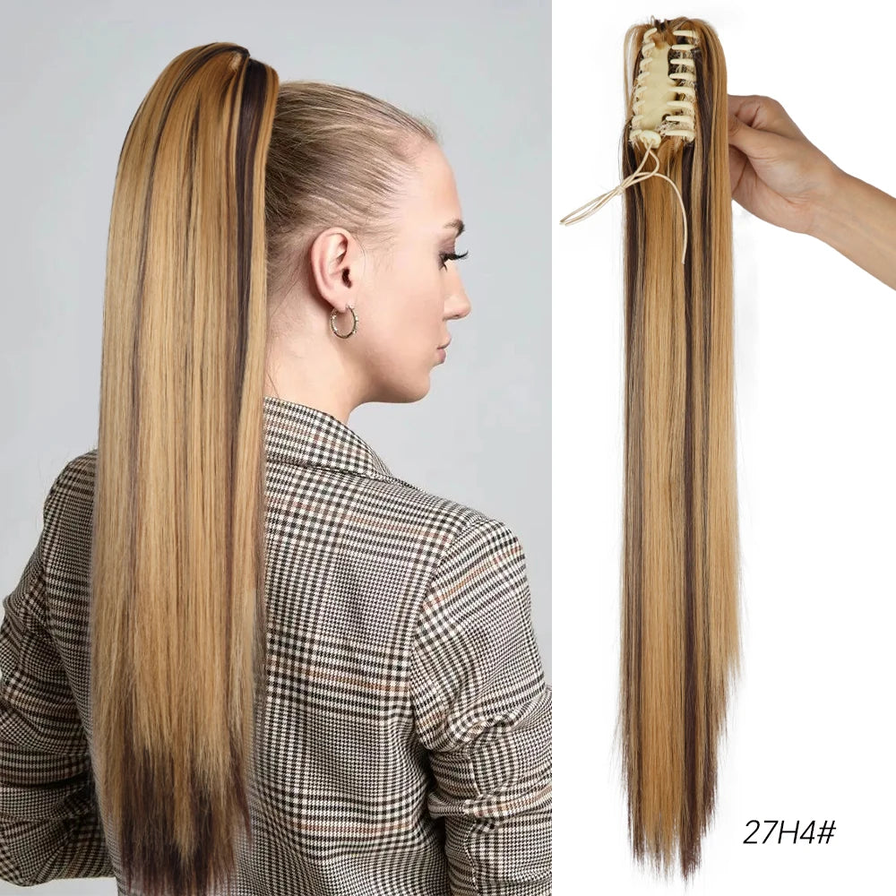 Long Straight Claw Clip On Ponytail Hair Extension Synthetic 22Inch Wavy Ponytail Fake Hairpiece For Women Pony Tail Hairpiece