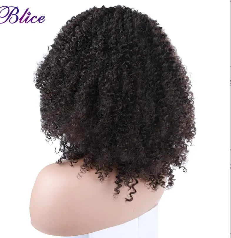 Blice Afro Kinky Curly Wigs With Bangs Short Hair Wig For Black Women Glueless Synthetic Cosplay Wig 18 Inch