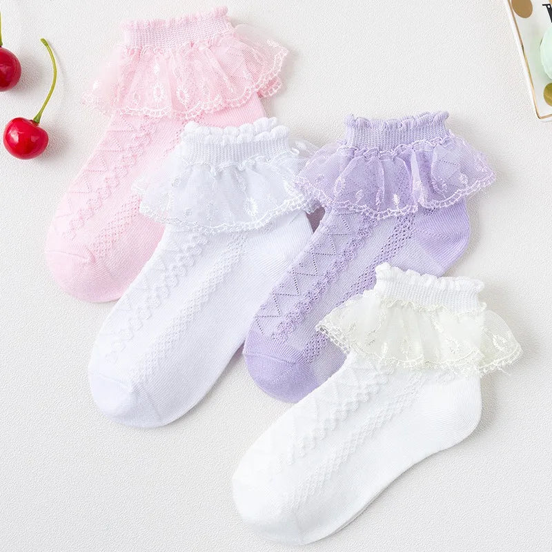 1 pair of cute lace pleated socks for kids - breathable, comfortable, and soft - an essential fashion item for girls