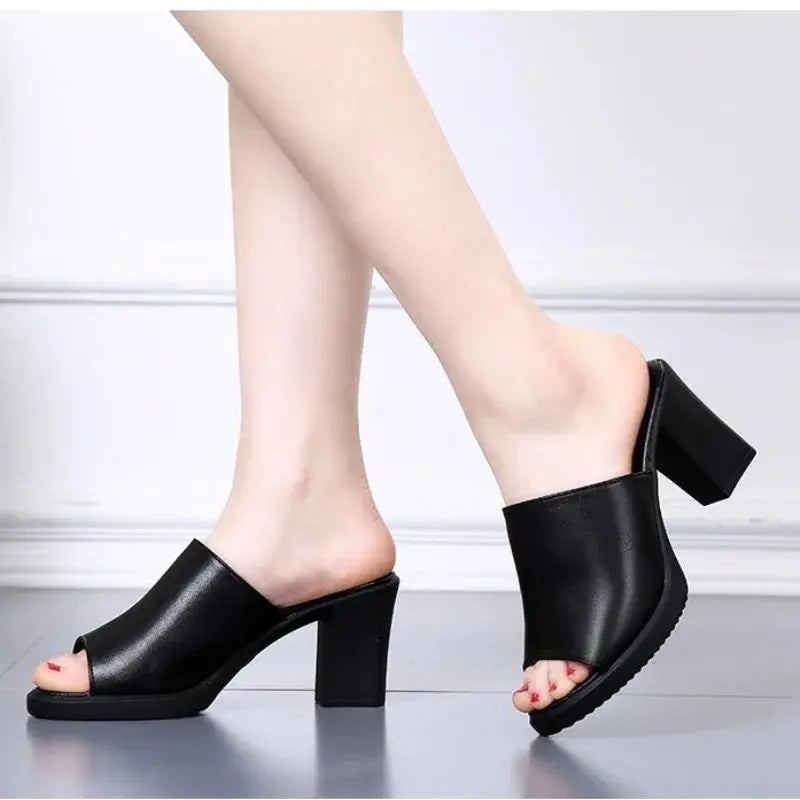 Women's Slippers And Ladies Sandals Black Slides Heeled Job Shoes Leather Comfortable Elegan Fashion Designer Luxury 2024 Trend Beauty hair & fashionfj