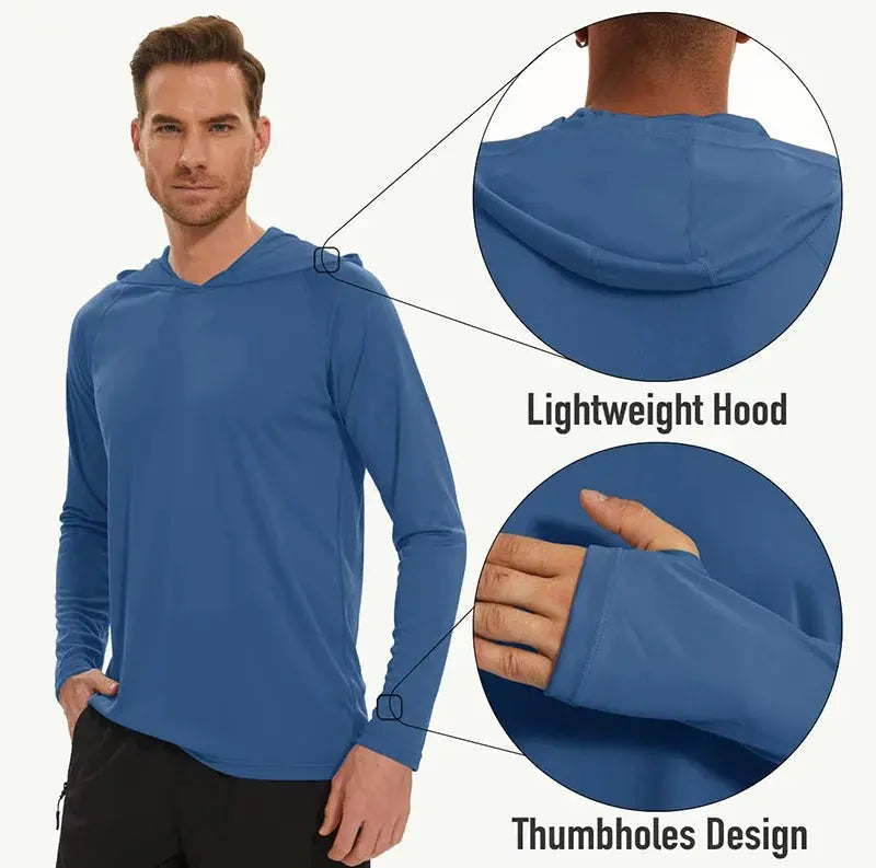 UPF 50+ Sun Protection T-Shirts Mens Long Sleeve Hoodie Casual Quick Dry T shirts Outdoor Hike Sports Run Pullover Tops Beauty hair & fashionfj