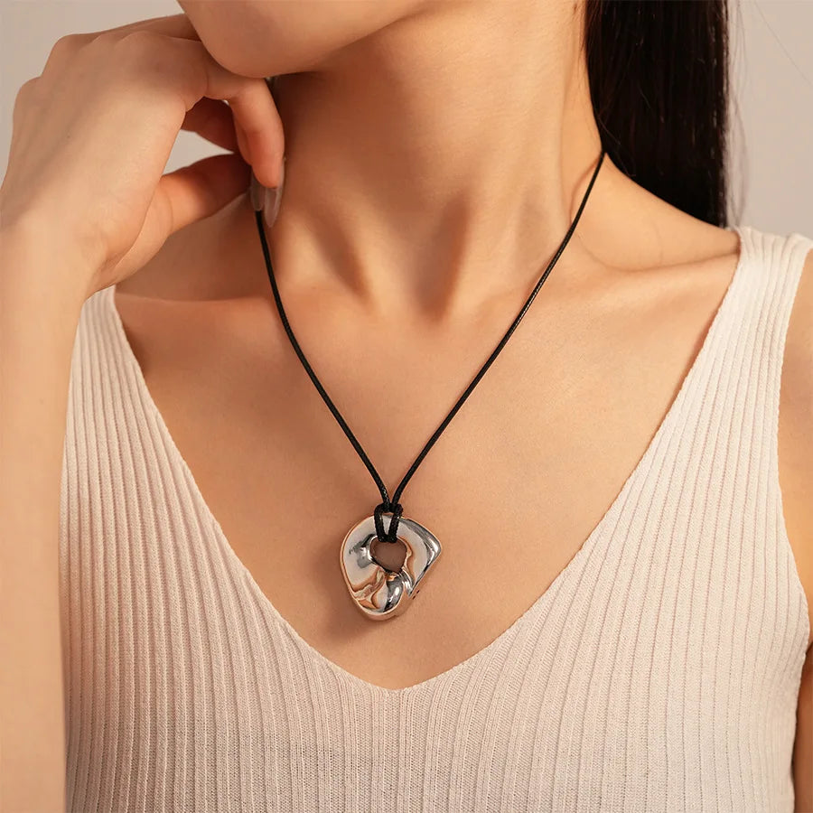 Gold Plated Geometric Circle Pendant Necklace for Women Girls Adjustable Long Leather Rope Chian Necklaces Sweater Chain Jewelry Beauty hair & fashionfj