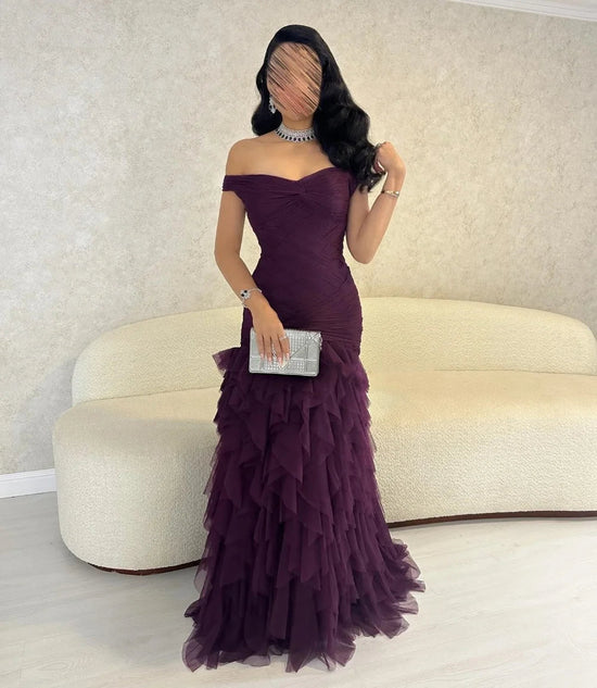 Customized Retro Tulle Pleat A-line Off-the-shoulder Long Dresses Bespoke Occasion   Classic Modern Style Beauty hair & fashionfj