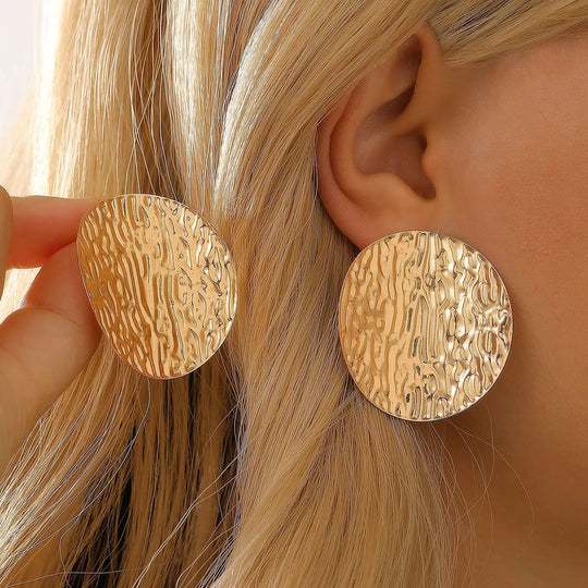 Exaggerated Gold Color Heart Oval Earrings For Women Metal Earing Jewelry 2025 Trending Irregular Wrinkled Geometric Earrings
