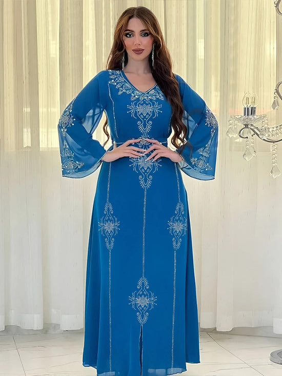Eid Jalabiya Muslim Abaya Party Dress for Women Arab Diamond Lace-up Abayas Long Dresses Robe Woman Elegant Ramadan Vestidos Beauty hair & fashionfj
