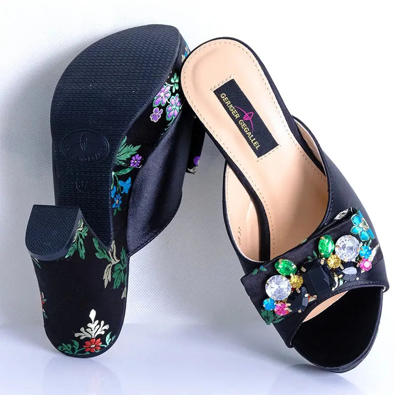 Fashion Women's Shoes High Heels Sexy Ladies Party Wedding Pattern Embroidery Mules High Heel Sandal Casual Beach Shoes For Lady Beauty hair & fashionfj