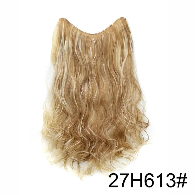 20Inch Synthetic Long Wavy Curly 4 Clip in Hair Extension V-shaped Heat Resistant Black Blonde Hairpiece for Women Beauty hair & fashionfj