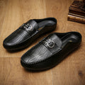 Designer Men Slippers Luxury Leather Casual Shoes for Men Breathable Soft Soled Loafers Fashion British style Men Half Slippers