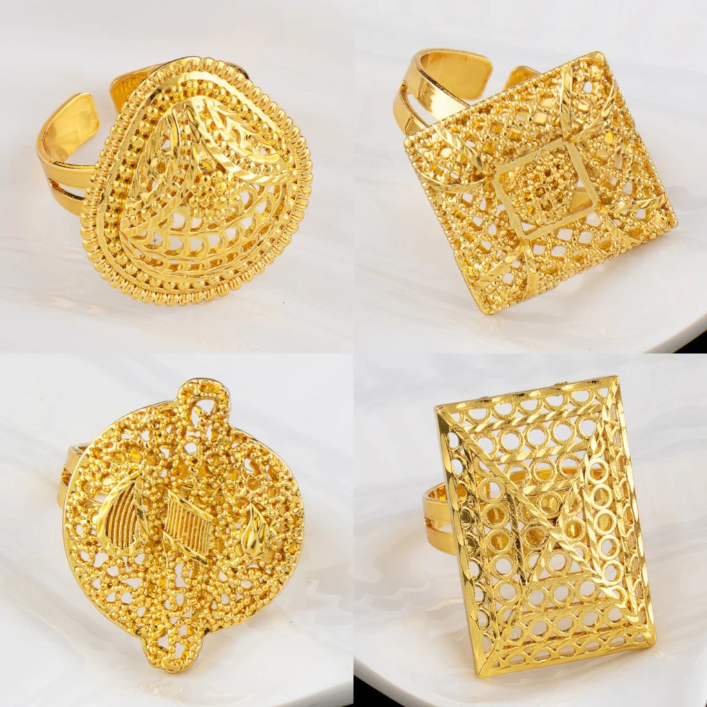 Mid East Gold-plated 3pcs Jewelry Set For Women India Dubai Jewelry Geometry Earrings Necklace Ring Set Apply for Party Wedding