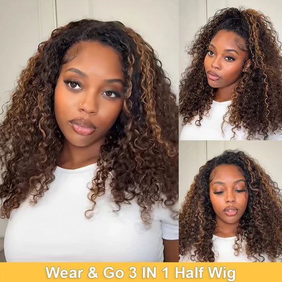 1b30 Highlight Half wig wear and go 3in1 Headband Wigs Human Hair Water Wave Wigs 100% Hair Curly wig Deep Wave Human Hair Wig
