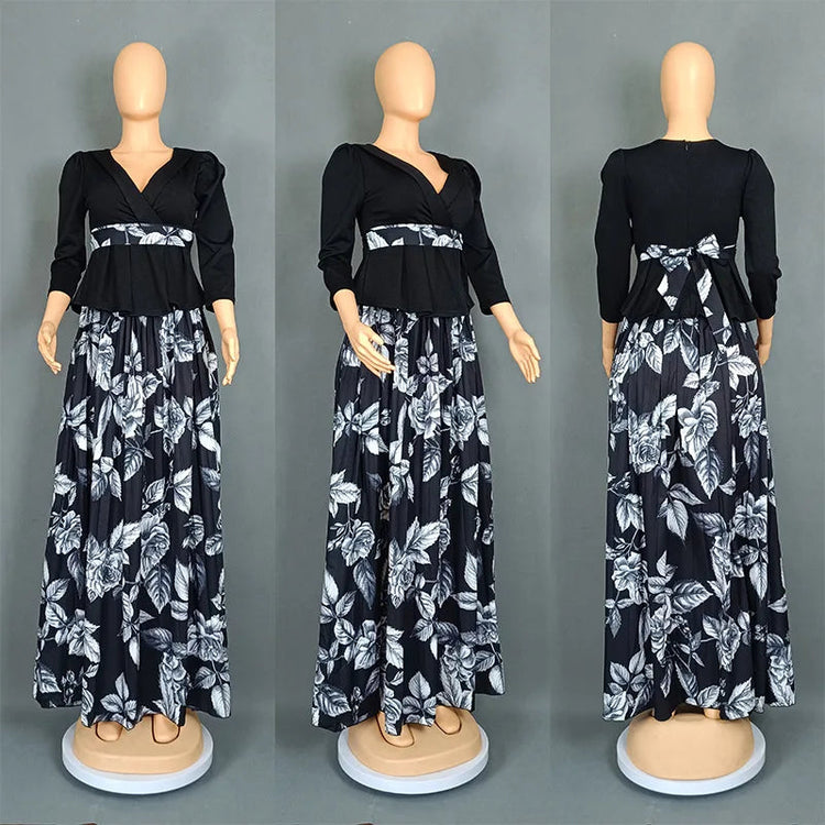 2 Piece African Clothes for Women Summer Fashion African Half Sleeve V-neck Polyester Printing Top Long Skirt Matching Sets 2025 Beauty hair & fashionfj