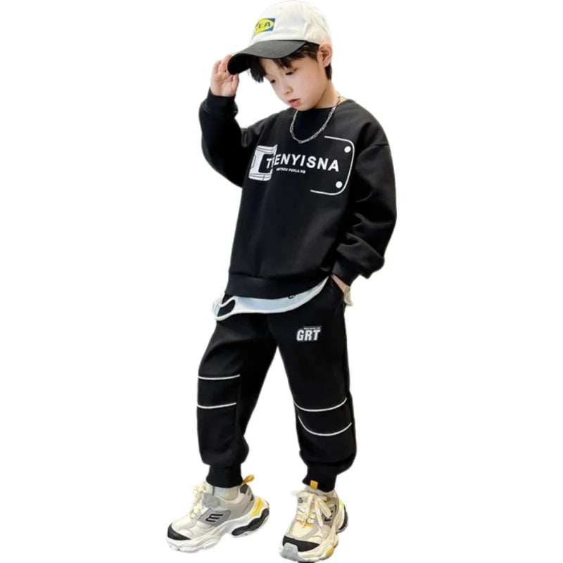 Boys Sweatshirts +Pants Kids Suits 2PCS/Set Cotton 2025 White Spring Autumn Outfits Teenagers Holiday Jogging Suit Children Clot Beauty hair & fashionfj