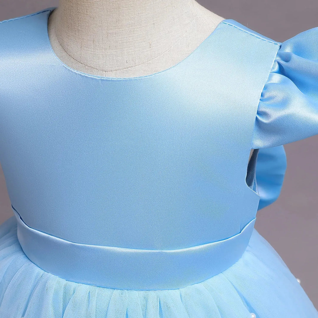 Toddler Baby Girl Birthday Party Dresses Backless Bow Beading Blue Princess Dress Newborn Infant Baptism Ceremony Costume 1-5Yrs Beauty hair & fashionfj