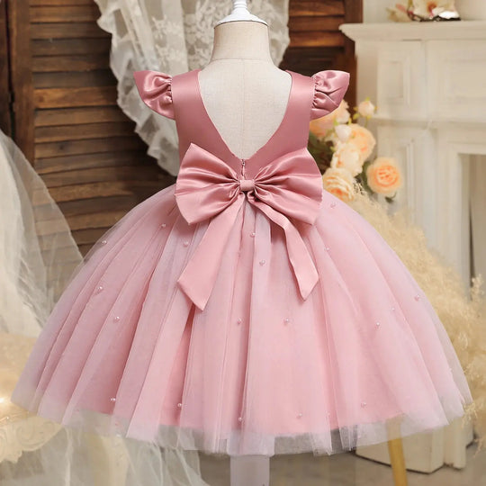 Toddler Girl Red Christmas Princess Dress Cute Baby Girl 1st Birthday Party Tutu Gown Newborn Backless Bow Beading Xmas Costume Beauty hair & fashionfj