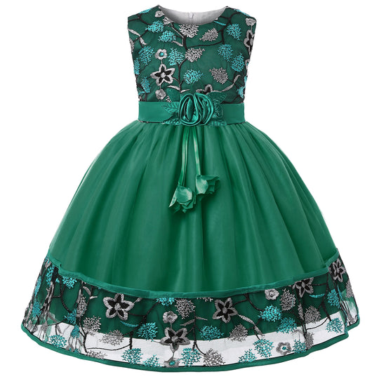European and American embroidery dress dress girl's party lace princess dress flower child net gauze Pengpeng dress Beauty hair & fashionfj