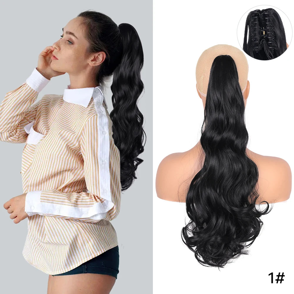 Long Straight Claw Clip On Ponytail Hair Extension Synthetic 22Inch Wavy Ponytail Fake Hairpiece For Women Pony Tail Hairpiece