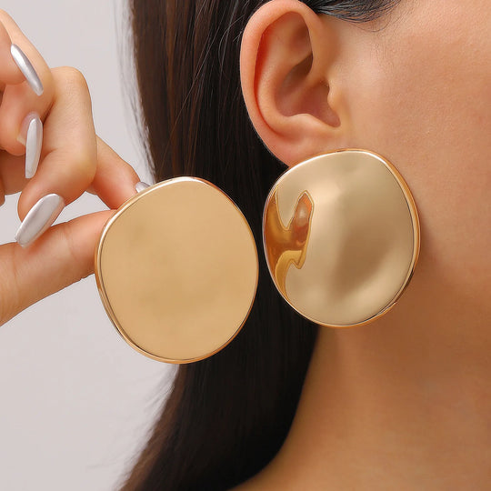 Exaggerated Gold Color Heart Oval Earrings For Women Metal Earing Jewelry 2025 Trending Irregular Wrinkled Geometric Earrings