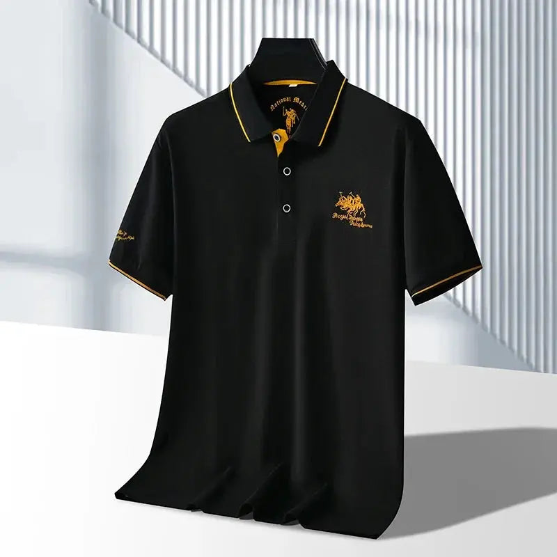 Men's Business Casual Short Sleeved Embroidered Solid Color Polo Shirt Fashionable Breathable Comfortable Summer Versatile Top Beauty hair & fashionfj