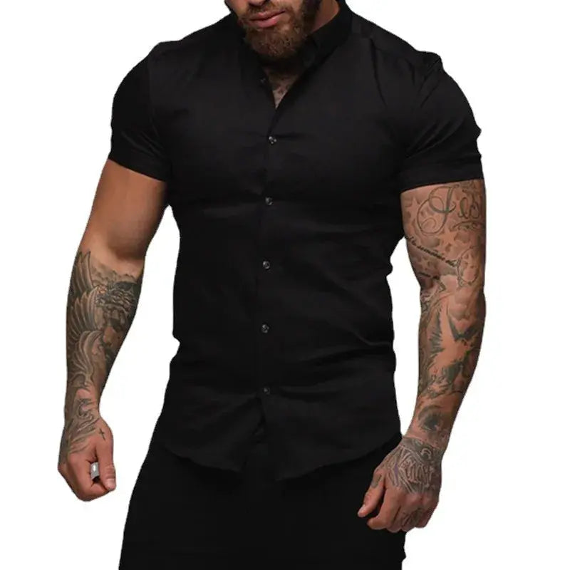 Men Slim Blouse Shirts Summer Casual Male Turn Down Collar Short Sleeve Button Tops LXDZ-110 Beauty hair & fashionfj
