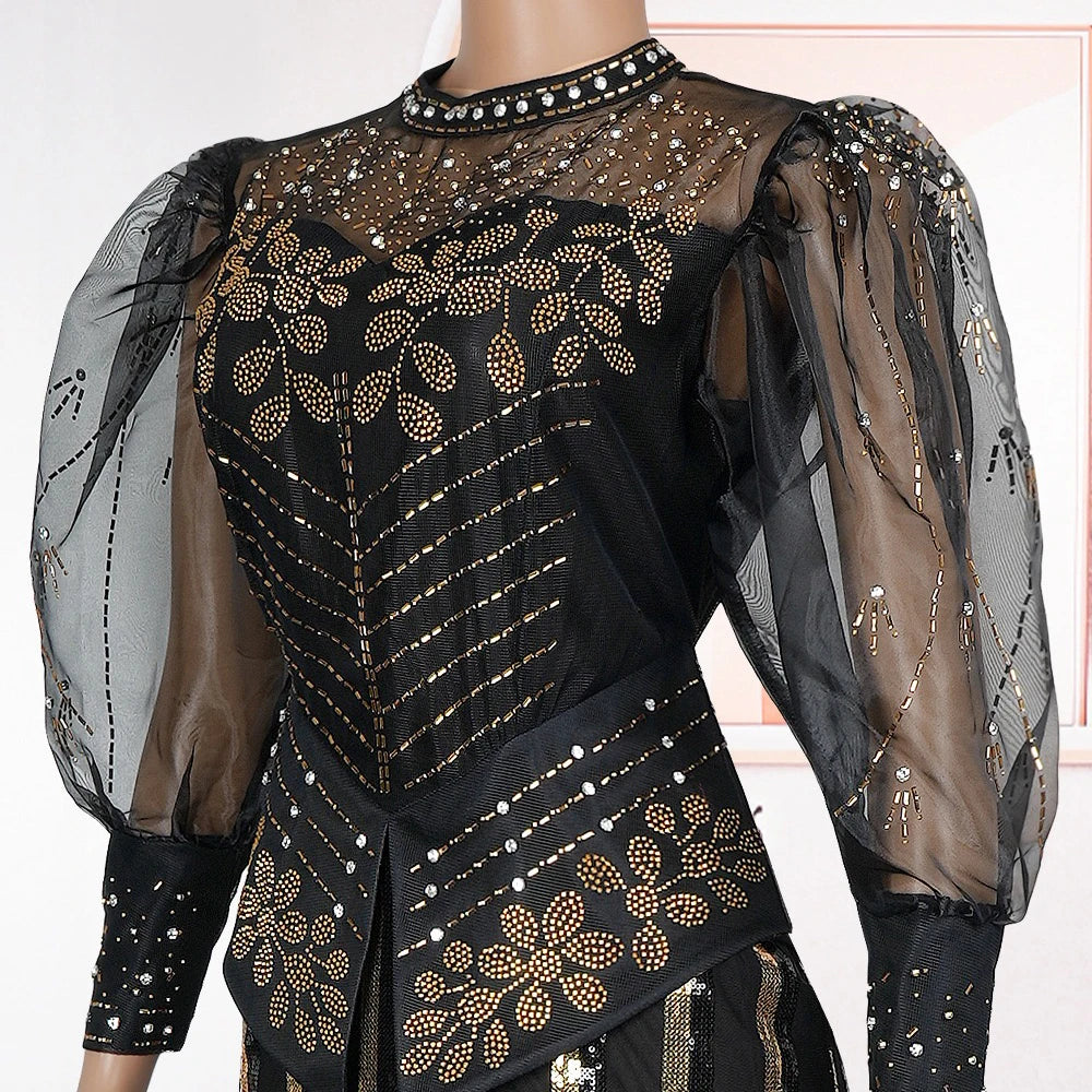 Elegant African Dresses for Woman 2025 New Sequined Diamond Plus Size Luxury Evening Party Dashiki Ankara Outfits Robes Clothes Beauty hair & fashionfj