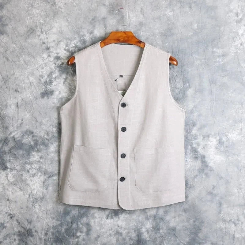 Men's Vest Dress Linen Cotton Waistcoat Jacket Male Formal Gilet For Mens Jeans Summer Casual Business Victorian Clothing Beauty hair & fashionfj