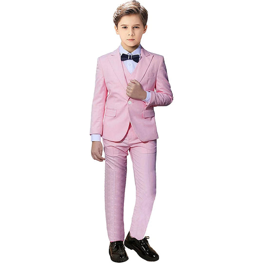 Elegant Blue Suit for Boy Wedding Dresses Casual Boys Suit 3 Pieces Set with Peak Lapel Fitted Blazer Vest Pants Casual Tuxedos